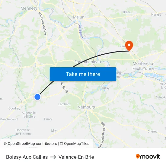 Boissy-Aux-Cailles to Valence-En-Brie map