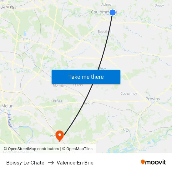 Boissy-Le-Chatel to Valence-En-Brie map