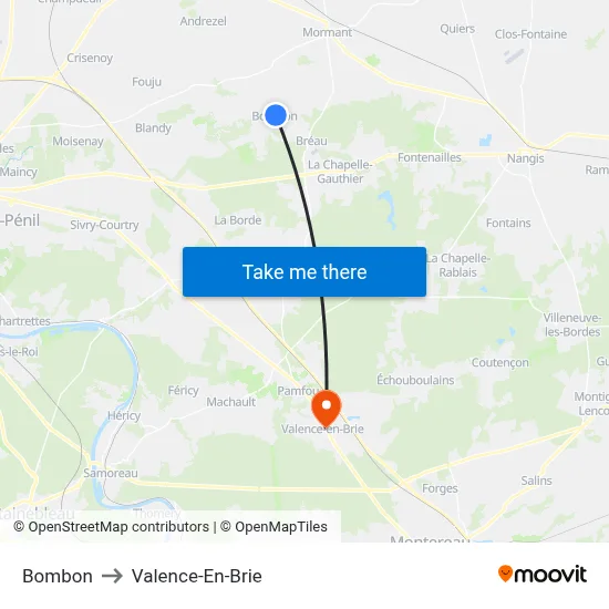 Bombon to Valence-En-Brie map