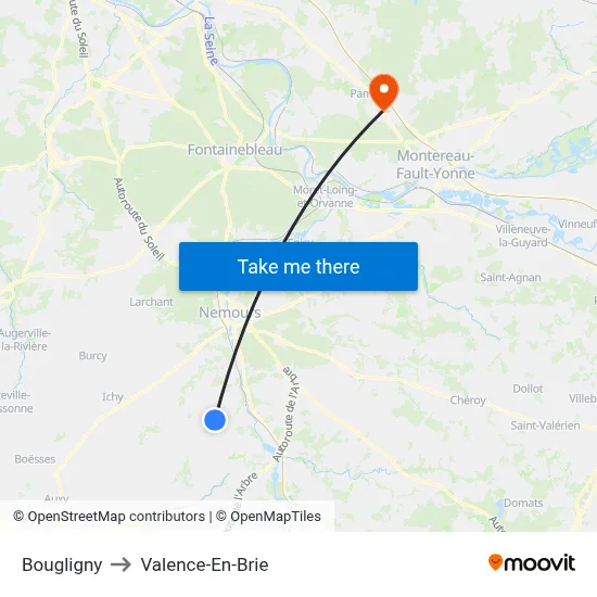 Bougligny to Valence-En-Brie map