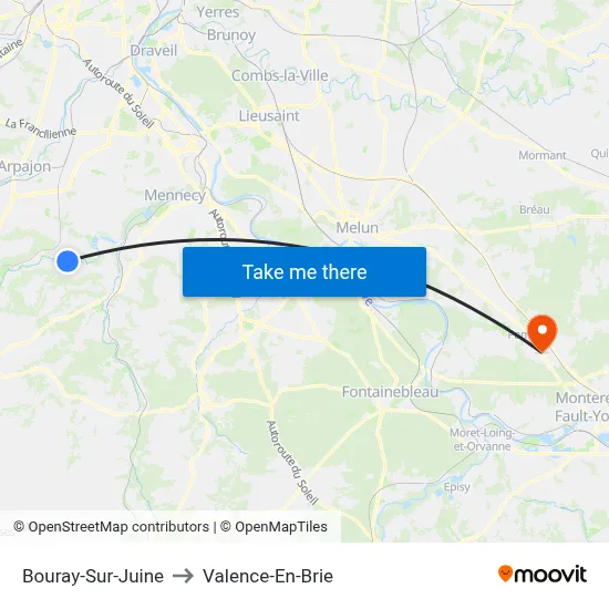Bouray-Sur-Juine to Valence-En-Brie map