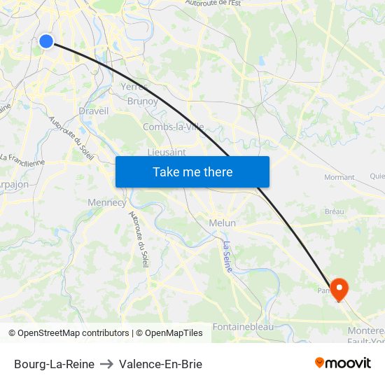 Bourg-La-Reine to Valence-En-Brie map