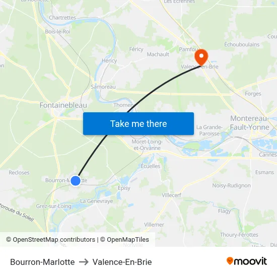 Bourron-Marlotte to Valence-En-Brie map