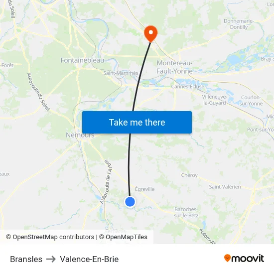 Bransles to Valence-En-Brie map