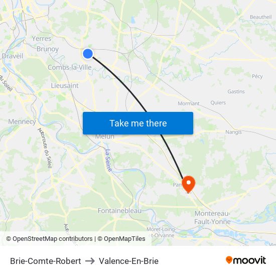 Brie-Comte-Robert to Valence-En-Brie map