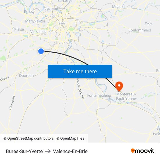 Bures-Sur-Yvette to Valence-En-Brie map