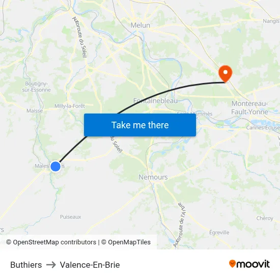 Buthiers to Valence-En-Brie map