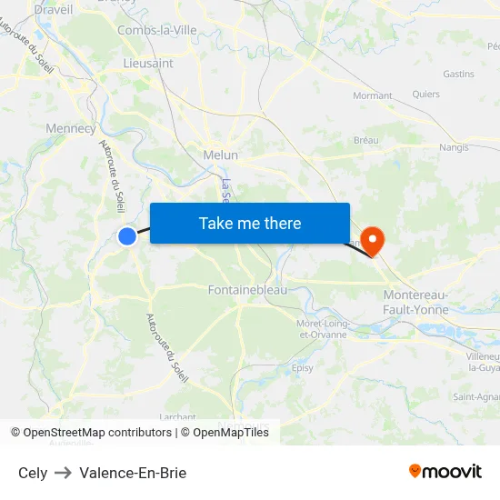 Cely to Valence-En-Brie map