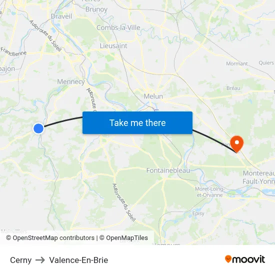 Cerny to Valence-En-Brie map