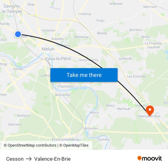 Cesson to Valence-En-Brie map