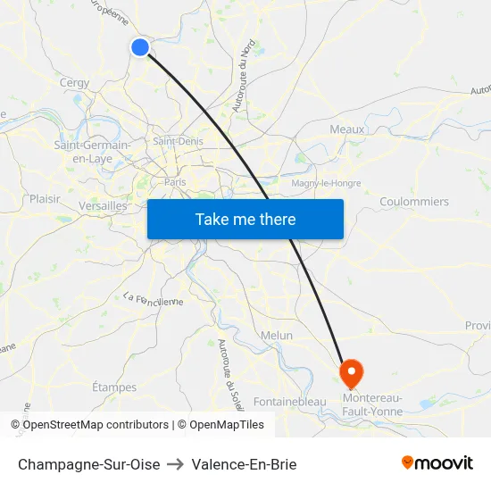 Champagne-Sur-Oise to Valence-En-Brie map
