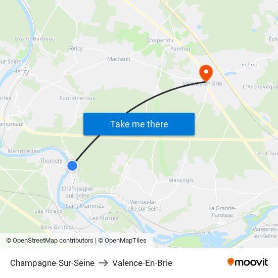 Champagne-Sur-Seine to Valence-En-Brie map