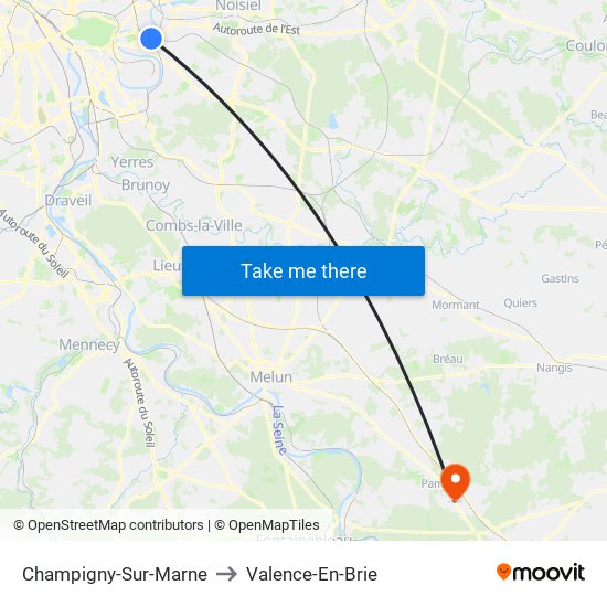 Champigny-Sur-Marne to Valence-En-Brie map