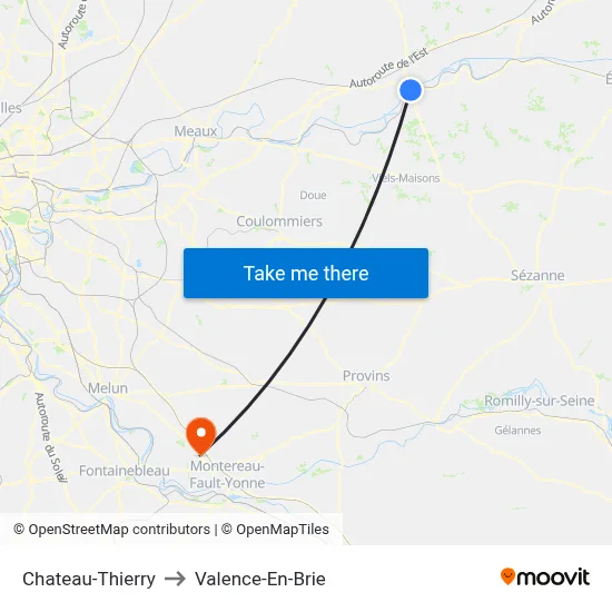 Chateau-Thierry to Valence-En-Brie map