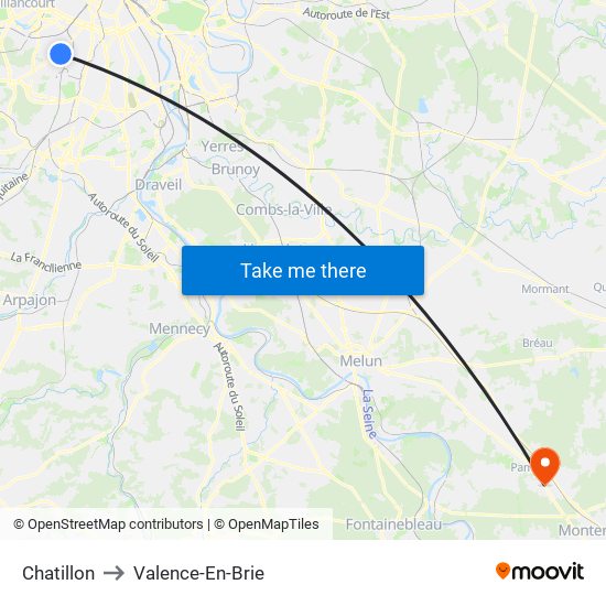 Chatillon to Valence-En-Brie map