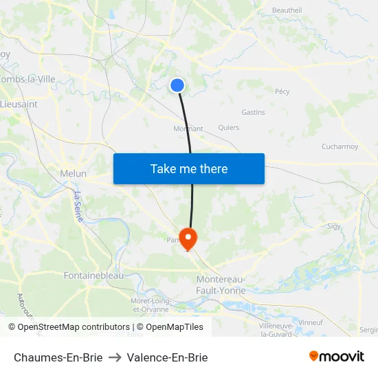 Chaumes-En-Brie to Valence-En-Brie map