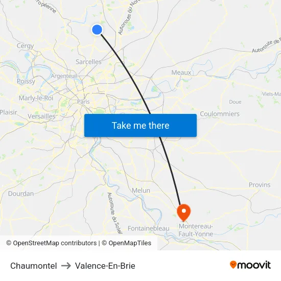 Chaumontel to Valence-En-Brie map