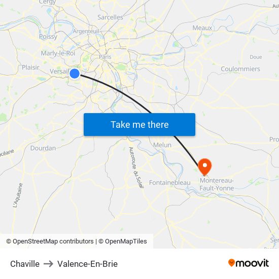 Chaville to Valence-En-Brie map