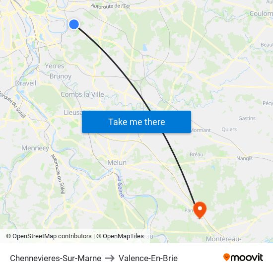 Chennevieres-Sur-Marne to Valence-En-Brie map