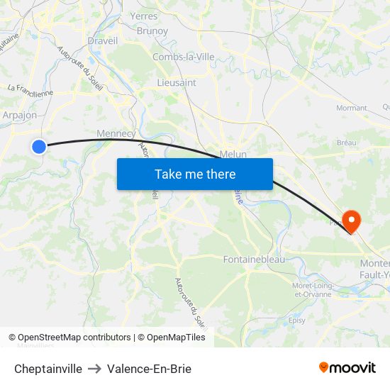 Cheptainville to Valence-En-Brie map
