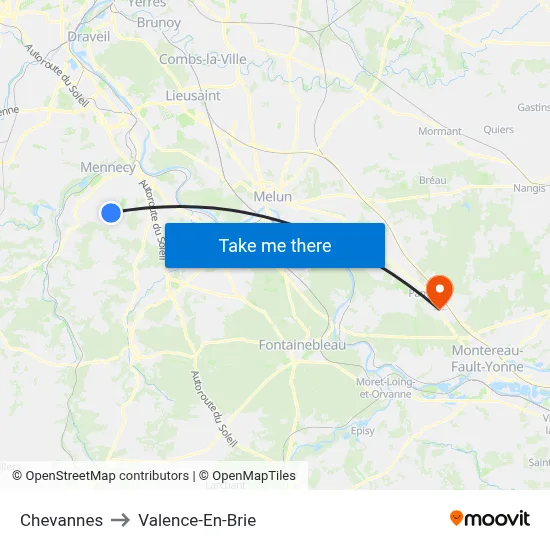 Chevannes to Valence-En-Brie map