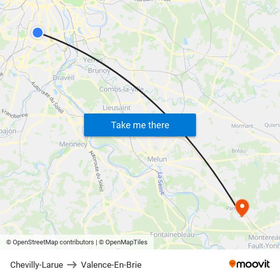 Chevilly-Larue to Valence-En-Brie map