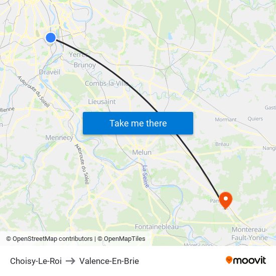 Choisy-Le-Roi to Valence-En-Brie map