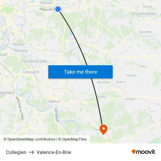 Collegien to Valence-En-Brie map