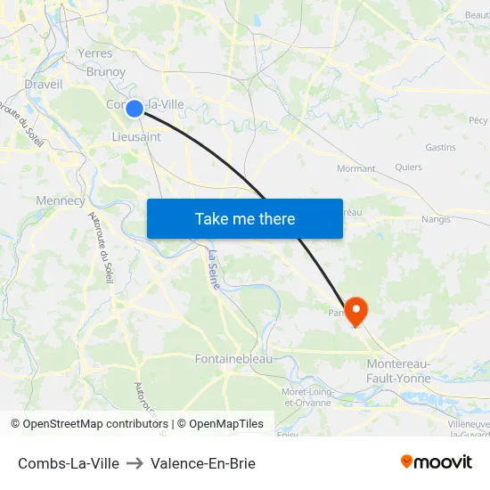 Combs-La-Ville to Valence-En-Brie map