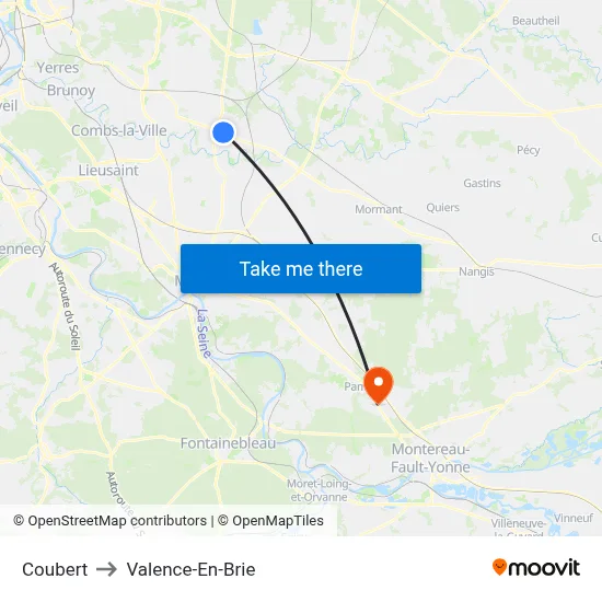 Coubert to Valence-En-Brie map