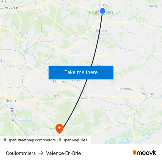 Coulommiers to Valence-En-Brie map