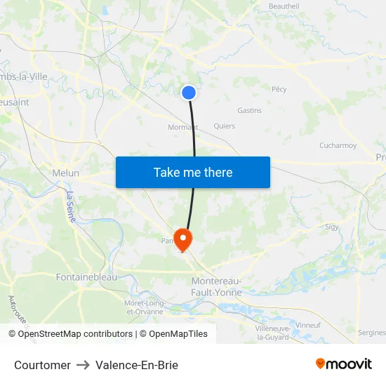 Courtomer to Valence-En-Brie map