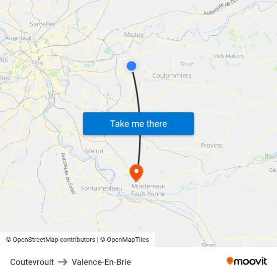 Coutevroult to Valence-En-Brie map