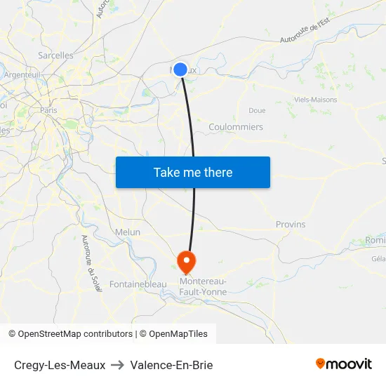 Cregy-Les-Meaux to Valence-En-Brie map