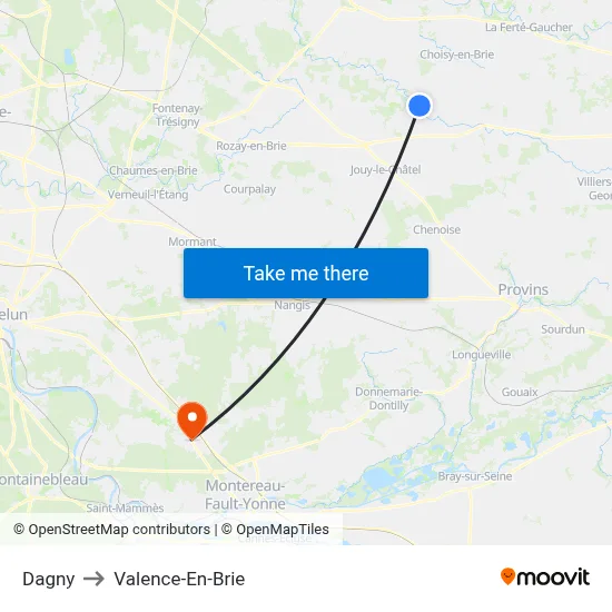 Dagny to Valence-En-Brie map