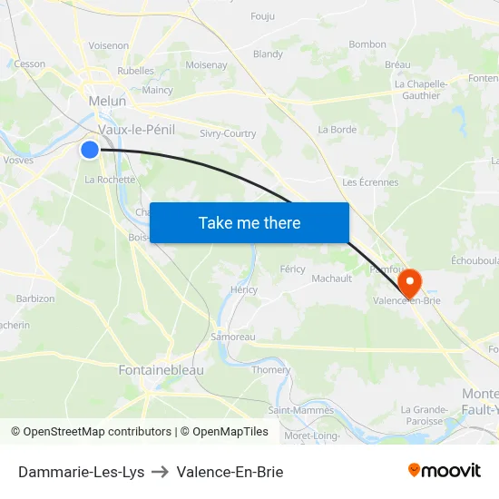 Dammarie-Les-Lys to Valence-En-Brie map