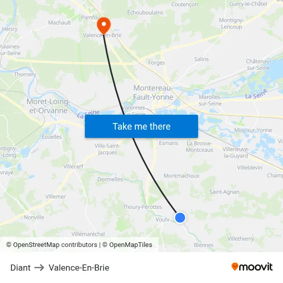 Diant to Valence-En-Brie map