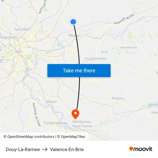 Douy-La-Ramee to Valence-En-Brie map