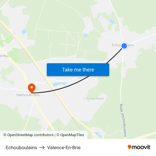 Echouboulains to Valence-En-Brie map