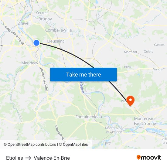 Etiolles to Valence-En-Brie map