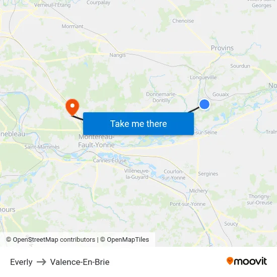 Everly to Valence-En-Brie map