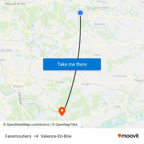 Faremoutiers to Valence-En-Brie map