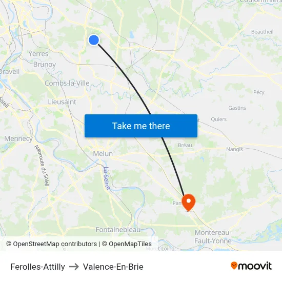 Ferolles-Attilly to Valence-En-Brie map