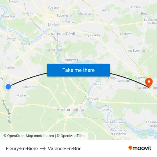 Fleury-En-Biere to Valence-En-Brie map
