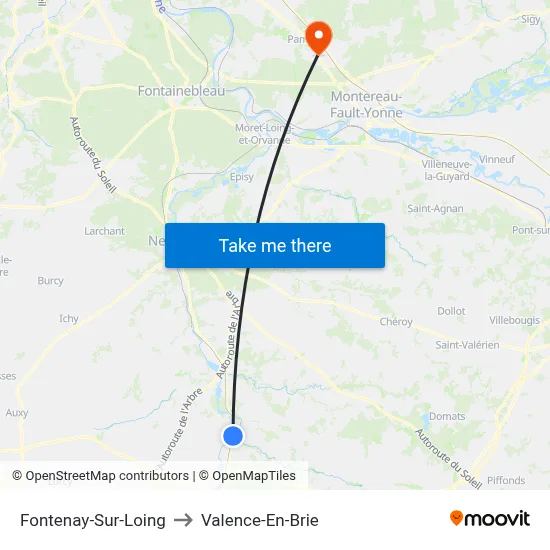 Fontenay-Sur-Loing to Valence-En-Brie map