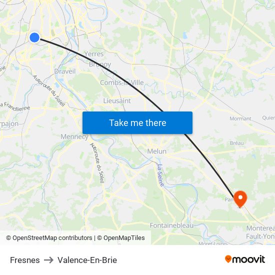 Fresnes to Valence-En-Brie map