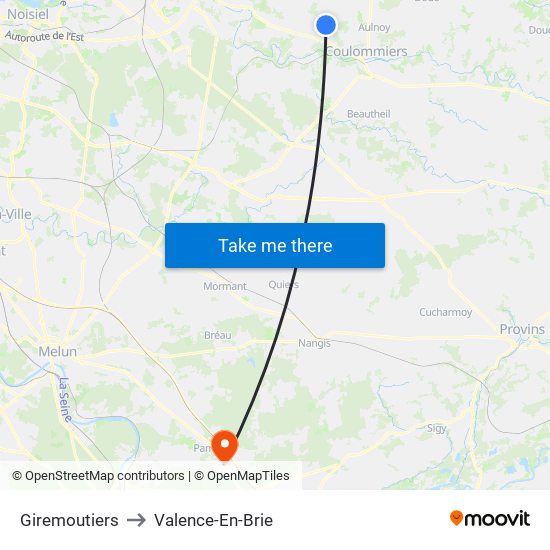 Giremoutiers to Valence-En-Brie map