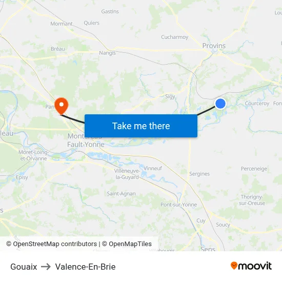 Gouaix to Valence-En-Brie map