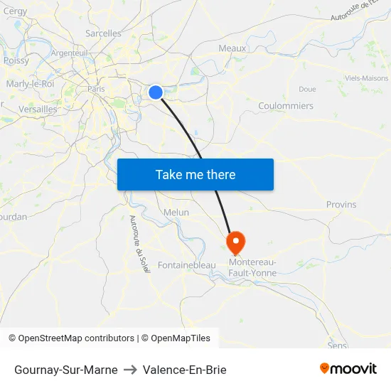 Gournay-Sur-Marne to Valence-En-Brie map