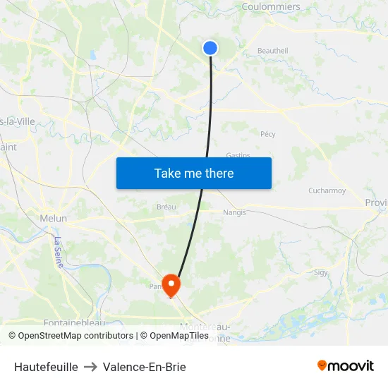 Hautefeuille to Valence-En-Brie map
